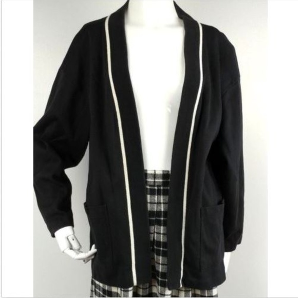 Vintage Jackets & Blazers - Vintage 80s Collegiate Knit Jacket Black White M
